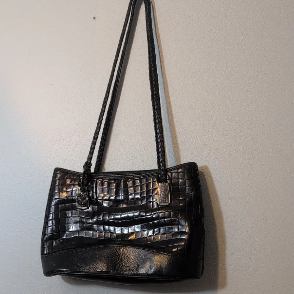 Brighton Black Croc-Embossed Shoulder Bag